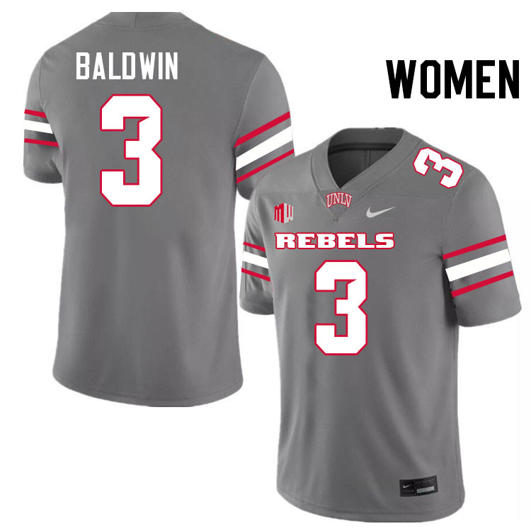 Women #3 Johnathan Baldwin UNLV Rebels College Football Jerseys Stitched-Grey